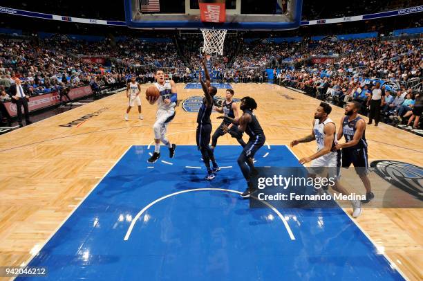 Aaron Gordon of the Orlando Magic shoots the ball during the game against the Dallas Mavericks on April 4, 2018 at Amway Center in Orlando, Florida....