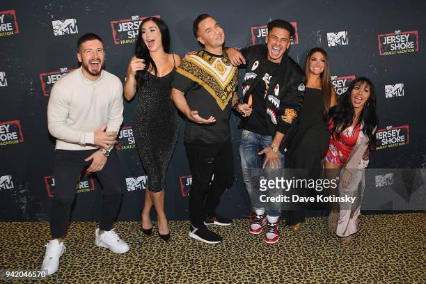 Television personalities Vinny Guadagnino, Jenni 'JWoww' Farley, Mike 'The Situation' Sorrentino, Paul 'Pauly D' DelVecchio, Deena Cortese and Nicole...