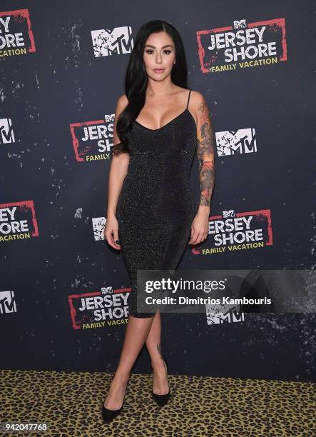 Jenni 'JWoww' Farley attends "Jersey Shore Family Vacation" New York Premiere at PHD Rooftop Lounge at Dream Downtown on April 4, 2018 in New York...