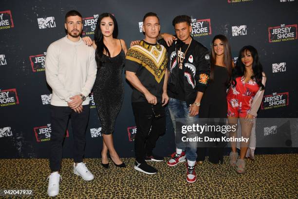 Television personalities Vinny Guadagnino, Jenni 'JWoww' Farley, Mike 'The Situation' Sorrentino, Paul 'Pauly D' DelVecchio, Deena Cortese and Nicole...