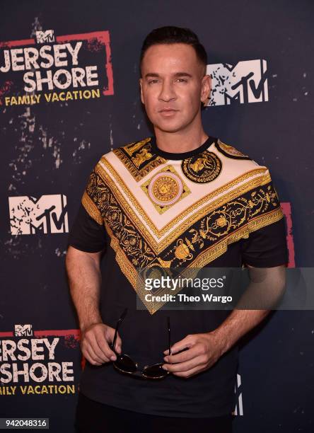 Mike "The Situation" Sorrentino attends the "Jersey Shore Family Vacation" New York Premiere at PHD Rooftop Lounge at Dream Downtown on April 4, 2018...
