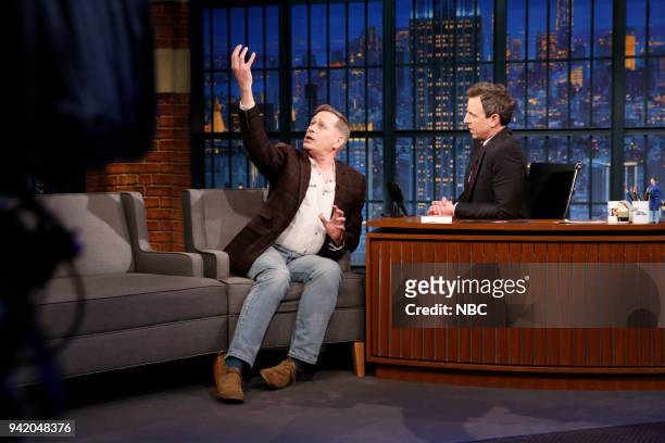 Episode 668 -- Pictured: Actor/comedian Scott Thompson during an interview with host Seth Meyers on April 4, 2018 --