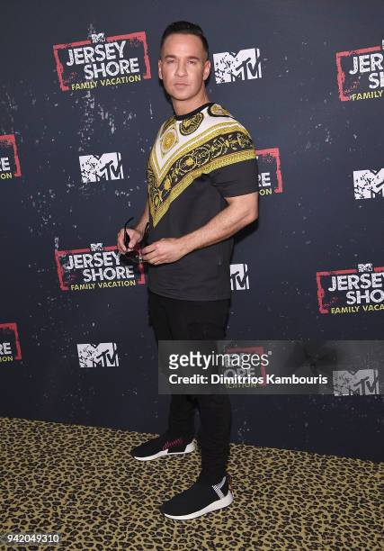 Mike 'The Situation' Sorrentino attends "Jersey Shore Family Vacation" New York Premiere at PHD Rooftop Lounge at Dream Downtown on April 4, 2018 in...