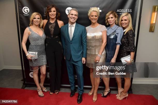 The Real Housewives of New York Ramona Singer, LuAnn de Lesseps, Dorinda Medley, Carole Radziwill and Tinsley Mortimer pose with Andy Cohen at The...