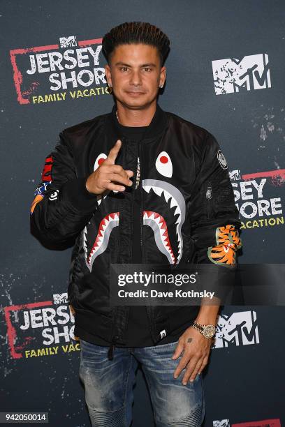 Television personality Paul 'Pauly D' DelVecchio attends MTV's "Jersey Shore Family Vacation" New York premiere party at PHD at the Dream Downtown on...