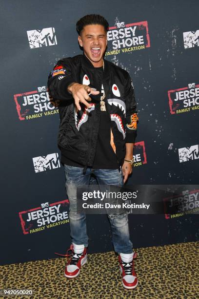 Television personality Paul 'Pauly D' DelVecchio attends MTV's "Jersey Shore Family Vacation" New York premiere party at PHD at the Dream Downtown on...