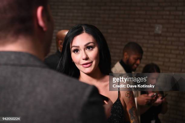 Television personality Jenni 'JWoww' Farley attends MTV's "Jersey Shore Family Vacation" New York premiere party at PHD at the Dream Downtown on...