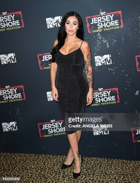 Jenni 'JWOWW' Farley attends the 'Jersey Shore Family Vacation' New York Premiere at PHD Rooftop Lounge at Dream Downtown on April 4, 2018 in New...