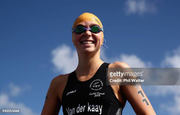 Nicole van der Kaay of New Zealand during the Women's Triathlon on day one of the Gold Coast 2018 Commonwealth Games at Southport Broadwater...