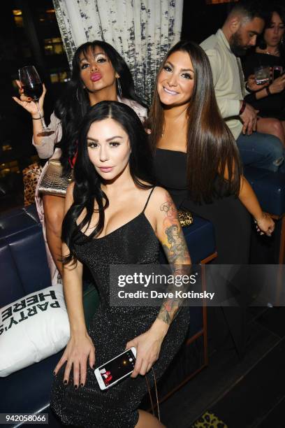Television personalities Nicole 'Snooki' Polizzi, Jenni 'JWoww' Farley and Deena Cortese attend MTV's "Jersey Shore Family Vacation" New York...
