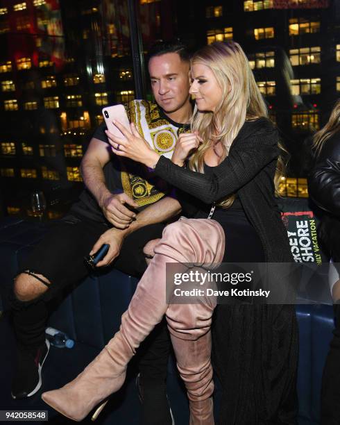 Television personality Mike 'The Situation' Sorrentino and Lauren Pesce attend MTV's "Jersey Shore Family Vacation" New York premiere party at PHD at...