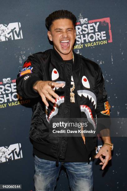 Television personality Paul 'Pauly D' DelVecchio attends MTV's "Jersey Shore Family Vacation" New York premiere party at PHD at the Dream Downtown on...