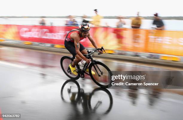Tyler Smith of Bermuda during the Men's Triathlon on day one of the Gold Coast 2018 Commonwealth Games at Southport Broadwater Parklands on April 5,...