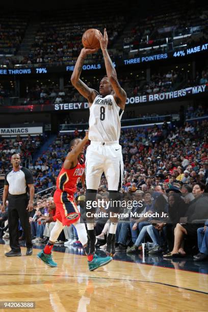 MarShon Brooks of the Memphis Grizzlies shoots the ball against the New Orleans Pelicans on April 4, 2018 at Smoothie King Center in New Orleans,...