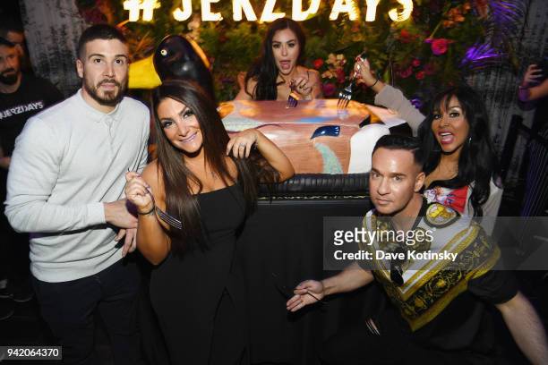 Television personalities Vinny Guadagnino, Deena Cortese, Jenni 'JWoww' Farley, Nicole 'Snooki' Polizzi and Mike "The Situation" Sorrentino attend...