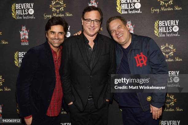 John Stamos, Bob Saget, and Jeff Garlin attend the 18th Annual International Beverly Hills Film Festival Opening Night Gala Premiere of "Benjamin" at...