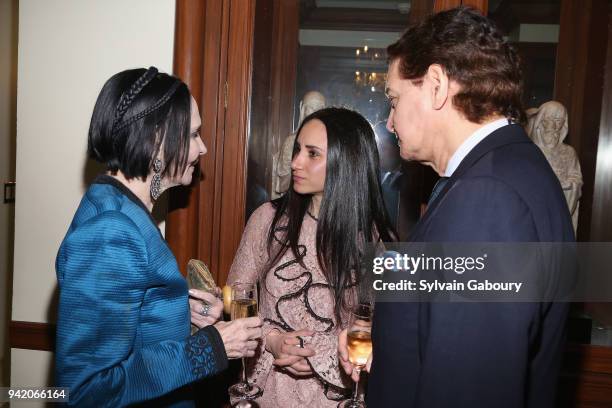 Mary McFadden, Elizabeth Shafiroff and Edgar Batista attend Martin and Jean Shafiroff Host Cocktails for Surgeons of Hope at Private Residence on...