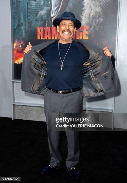 Actor Danny Trejo attends the World Premiere of "Rampage" on April 4 in Los Angeles, California. / AFP PHOTO / VALERIE MACON
