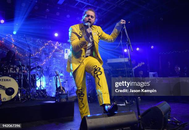 Post Malone performs onstage for Bud Light's Dive Bar Tour at the Exit/In on April 4, 2018 in Nashville, Tennessee.