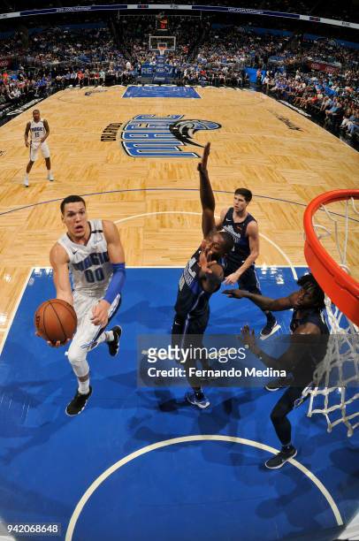 Aaron Gordon of the Orlando Magic shoots the ball during the game against the Dallas Mavericks on April 4, 2018 at Amway Center in Orlando, Florida....