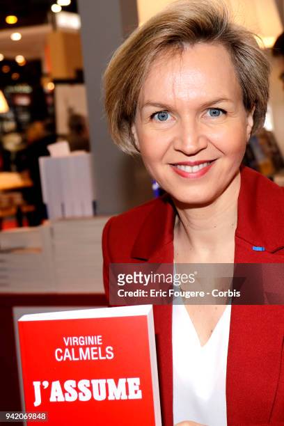 Politician Virginie Calmels poses during Paris Book Fair 2018 at Parc Des Expositions Porte de Versailles, France on .