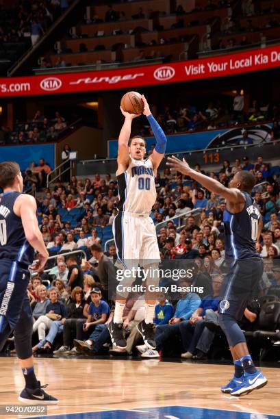 Aaron Gordon of the Orlando Magic shoots the ball during the game against the Dallas Mavericks on April 4, 2018 at Amway Center in Orlando, Florida....