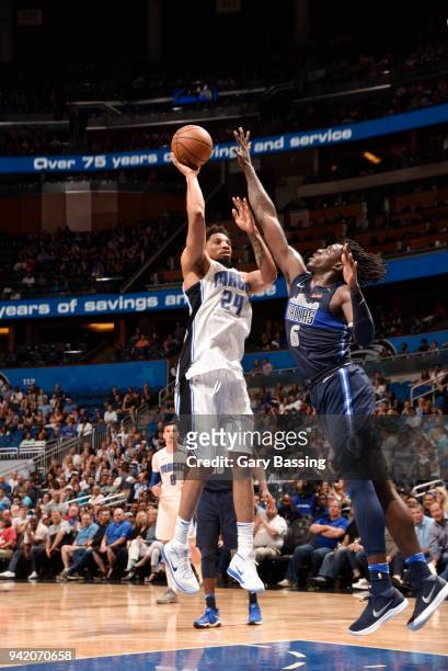 Khem Birch of the Orlando Magic shoots the ball during the game against the Dallas Mavericks on April 4, 2018 at Amway Center in Orlando, Florida....