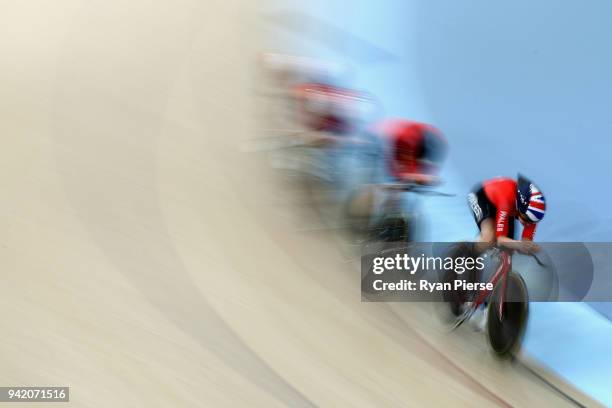 Wales compete in the Women's 4000m Team Pursuit Qualifying during the Cycling on day one of the Gold Coast 2018 Commonwealth Games at Anna Meares...