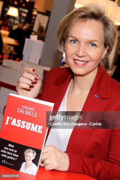 Politician Virginie Calmels poses during Paris Book Fair 2018 at Parc Des Expositions Porte de Versailles, France on .