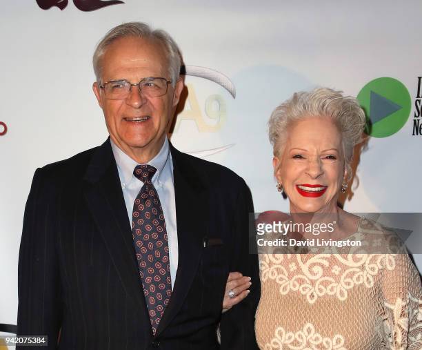 Actors George Bamford and Jennifer Bassey attend the 9th Annual Indie Series Awards at The Colony Theatre on April 4, 2018 in Burbank, California.