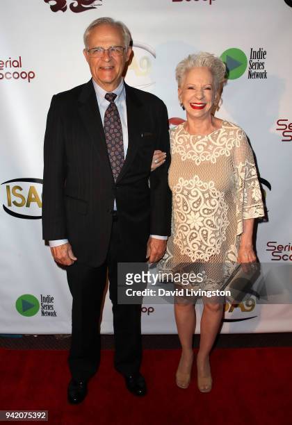 Actors George Bamford and Jennifer Bassey attend the 9th Annual Indie Series Awards at The Colony Theatre on April 4, 2018 in Burbank, California.