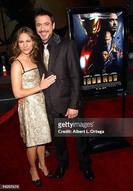 Actor Robert Downey Jr. And wife Susan arrive at the Los Angeles Premiere of Paramount's "Iron Man" held on April 30, 2008 at Grauman's Chinese...