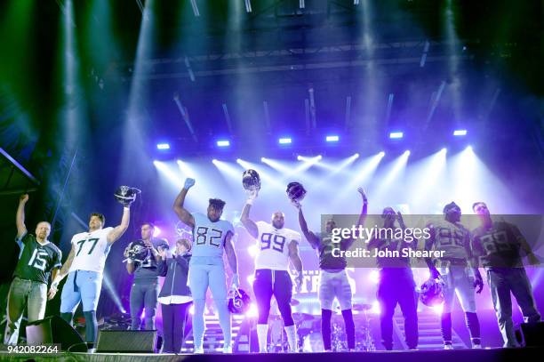 Owner of the Tennessee Titans, Amy Adams Strunk, and a few of the Tennessee Titan players reveal their new jerseys during team up for the "Tradition...