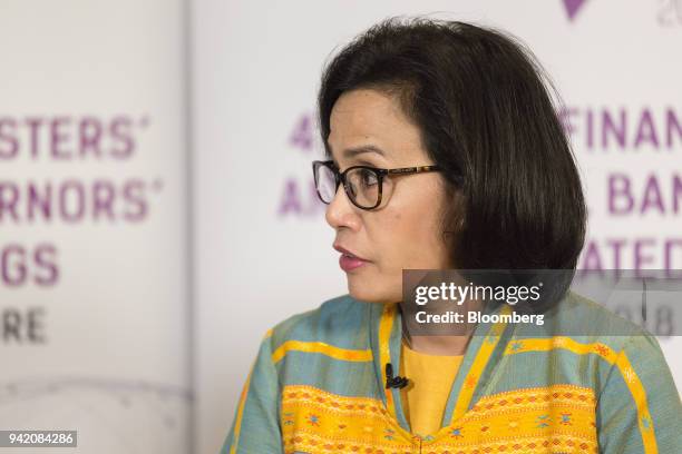 Mulyani Indrawati, Indonesia's finance minister, speaks during a Bloomberg Television interview in Singapore, on Thursday, April 5, 2018.Indonesias...