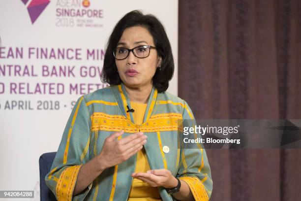 Mulyani Indrawati, Indonesia's finance minister, speaks during a Bloomberg Television interview in Singapore, on Thursday, April 5, 2018.Indonesias...