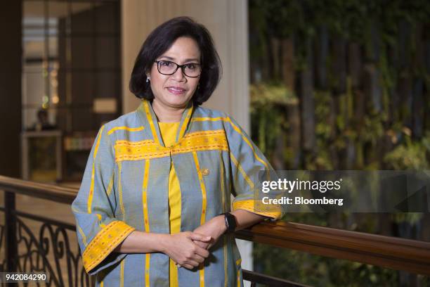 Mulyani Indrawati, Indonesia's finance minister, poses for a photograph after a Bloomberg Television interview in Singapore, on Thursday, April 5,...