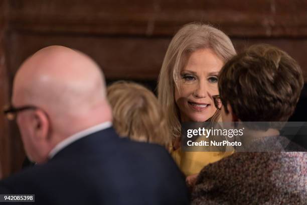 White House Counselor Kellyanne Conway was in attendance for the joint press conference of U.S. President Donald Trump and Baltic Heads of State in...