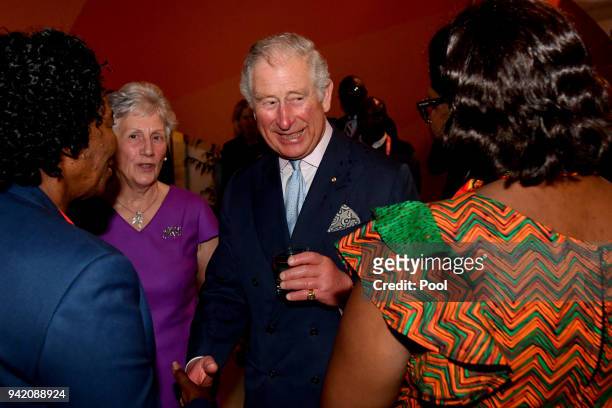 Prince Charles, Prince of Wales greets delegates during a Welcome to the 2018 Commonwealth Games Reception at Carrara Stadium on April 4, 2018 in...