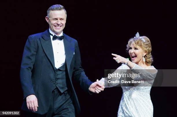 Tom Lister and Lulu bow onstage during the curtain call at the "42nd Street" 1st Anniversary Gala Performance featuring new cast member Lulu at the...