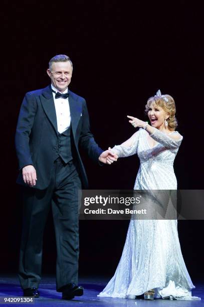 Tom Lister and Lulu bow onstage during the curtain call at the "42nd Street" 1st Anniversary Gala Performance featuring new cast member Lulu at the...
