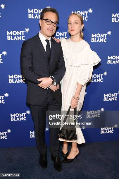 Nicolas Baretzki and Chloe Sevigny attend Montblanc Celebrates "Le Petit Prince" at the One World Trade Center Observatory on April 4, 2018 in New...