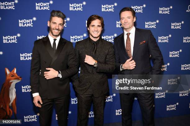 Erick Elias, Diego Boneta, and Hugh Jackman attend Montblanc Celebrates "Le Petit Prince" at the One World Trade Center Observatory on April 4, 2018...