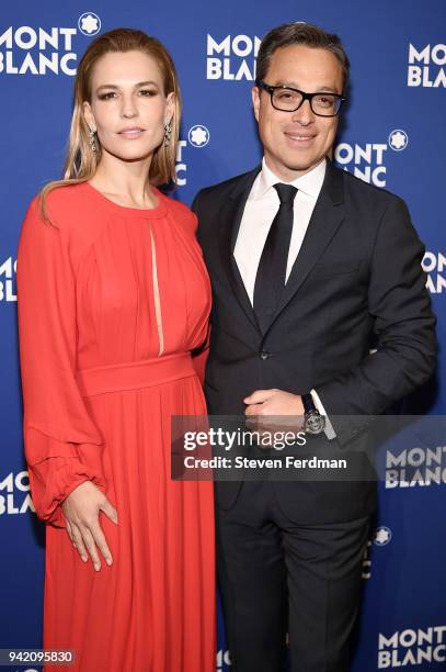 Ana Rita Clara and Nicolas Baretzki attend Montblanc Celebrates "Le Petit Prince" at the One World Trade Center Observatory on April 4, 2018 in New...