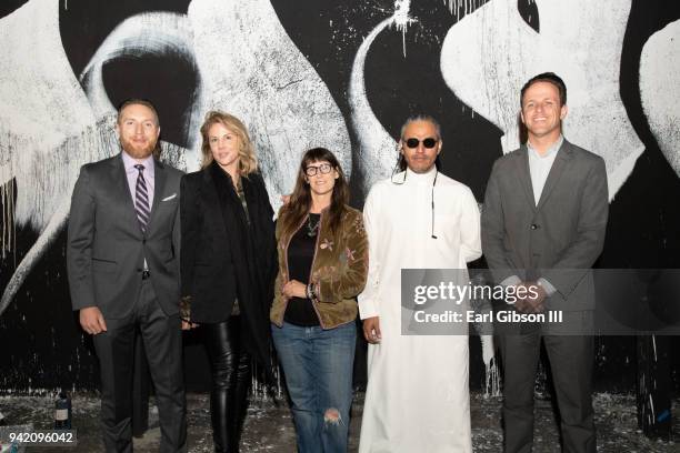 Warren Brand, Holly Purcell, Cindy Schwarzstein, Nu Gamshi and Boomer Welles attend Misk Art Institute Presents KSA/LAX-A One Day Exhibition on April...