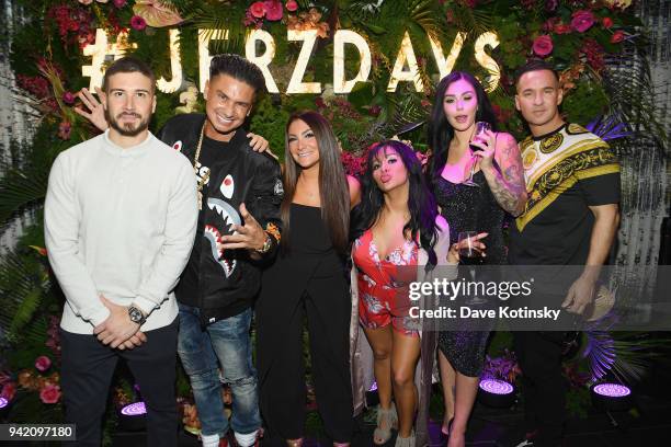 Television personalities Vinny Guadagnino, Paul 'Pauly D' DelVecchio, Deena Cortese, Nicole 'Snooki' Polizzi, Jenni 'JWoww' Farley and Mike 'The...