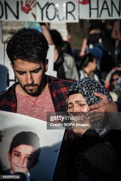 Relatives of the victims crying for the loss of their beloved persons. 16 refugees drowned when the small boat they were traveling on capsized near...