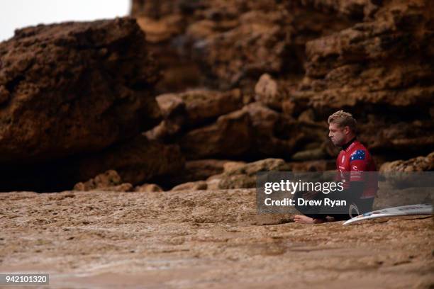 Mick Fanning prepares to compete in the fourth round of the Rip Curl Pro Bells Beach at Bells Beach on April 3, 2018 in Melbourne, Australia.