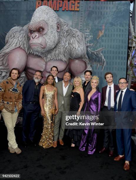 Actors Jake Lacy, Jeffrey Dean Morgan, Naomie Harris, Jason Liles, Dwayne Johnson, Malin Akerman, Joe Manganiello, Breanne Hill, Jack Quaid and PJ...