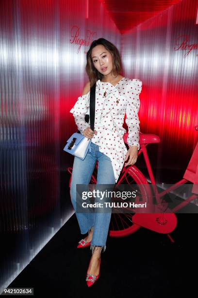 At the brunch for the new collection Roger Vivier autumn-winter 2018-2019, Aimee Song is photographed for Paris Match on February 27, 2018 in Paris,...