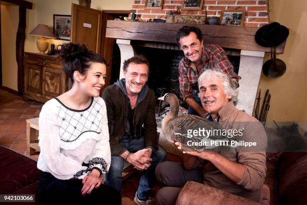 The film director Nicolas Vanier with Christian Moullec with his geese and the actors Melanie Doutey and Jean-Paul Rouve are photographed for Paris...